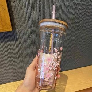 Starbucks Cherry Blossom Glass Tumbler with Wooden Lid